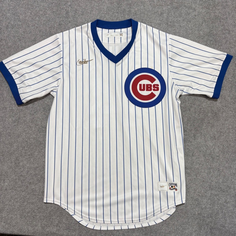 Nike Chicago Cubs Ernie Banks 14 Cooperstown Jersey Mens Medium White Pinstripe